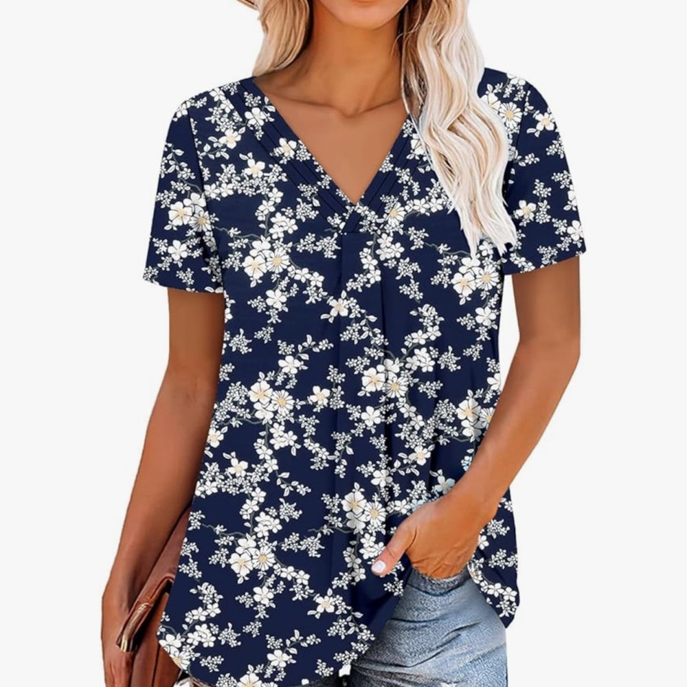 Floral V-Neck Short Sleeve Top